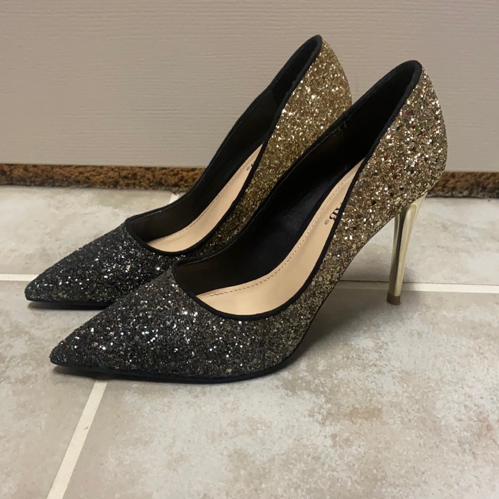 Black and gold glitter JustFab heels